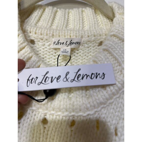 For Love & Lemons Jules Sweater Dress Cream Plus Size 1X NWT Ribbed Knit Fitted - Picture 3 of 16
